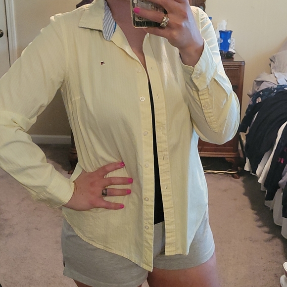 Tommy Hilfiger yellow & white stripes button up. - Picture 5 of 5